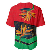 Martinique Pride Baseball Jersey with Red Green Design and Tropical Bird of Paradise Flower