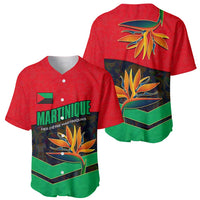 Martinique Pride Baseball Jersey with Red Green Design and Tropical Bird of Paradise Flower