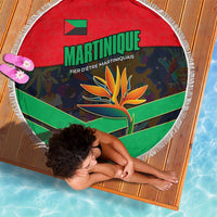 Martinique Pride Beach Blanket with Red Green Design and Tropical Bird of Paradise Flower