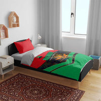 Martinique Pride Bedding Set with Red Green Design and Tropical Bird of Paradise Flower