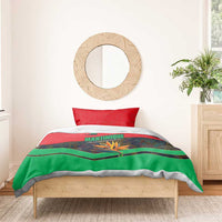 Martinique Pride Bedding Set with Red Green Design and Tropical Bird of Paradise Flower