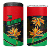 Martinique Pride 4 in 1 Can Cooler Tumbler with Red Green Design and Tropical Bird of Paradise Flower