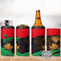 Martinique Pride 4 in 1 Can Cooler Tumbler with Red Green Design and Tropical Bird of Paradise Flower