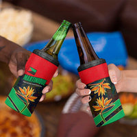 Martinique Pride 4 in 1 Can Cooler Tumbler with Red Green Design and Tropical Bird of Paradise Flower