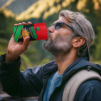 Martinique Pride 4 in 1 Can Cooler Tumbler with Red Green Design and Tropical Bird of Paradise Flower