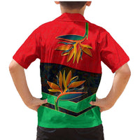 Martinique Pride Family Matching Mermaid Dress and Hawaiian Shirt with Red Green Design and Tropical Bird of Paradise Flower