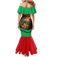 Martinique Pride Family Matching Mermaid Dress and Hawaiian Shirt with Red Green Design and Tropical Bird of Paradise Flower