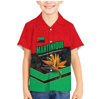 Martinique Pride Family Matching Mermaid Dress and Hawaiian Shirt with Red Green Design and Tropical Bird of Paradise Flower