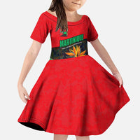 Martinique Pride Family Matching Puletasi and Hawaiian Shirt with Red Green Design and Tropical Bird of Paradise Flower