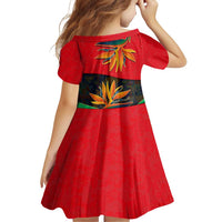 Martinique Pride Family Matching Puletasi and Hawaiian Shirt with Red Green Design and Tropical Bird of Paradise Flower