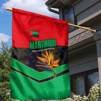 Martinique Pride Garden Flag with Red Green Design and Tropical Bird of Paradise Flower