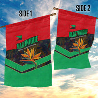 Martinique Pride Garden Flag with Red Green Design and Tropical Bird of Paradise Flower