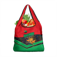 Martinique Pride Grocery Bag with Red Green Design and Tropical Bird of Paradise Flower