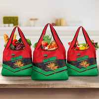 Martinique Pride Grocery Bag with Red Green Design and Tropical Bird of Paradise Flower