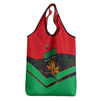 Martinique Pride Grocery Bag with Red Green Design and Tropical Bird of Paradise Flower