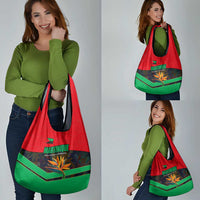 Martinique Pride Grocery Bag with Red Green Design and Tropical Bird of Paradise Flower