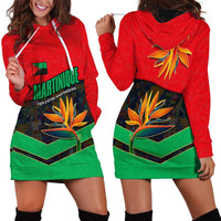 Martinique Pride Hoodie Dress with Red Green Design and Tropical Bird of Paradise Flower