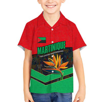 Martinique Pride Kid Hawaiian Shirt with Red Green Design and Tropical Bird of Paradise Flower