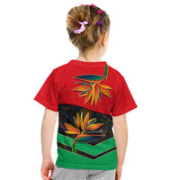 Martinique Pride Kid T Shirt with Red Green Design and Tropical Bird of Paradise Flower