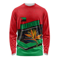 Martinique Pride Long Sleeve Shirt with Red Green Design and Tropical Bird of Paradise Flower