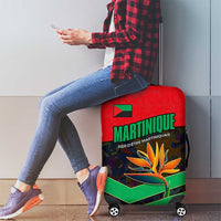 Martinique Pride Luggage Cover with Red Green Design and Tropical Bird of Paradise Flower