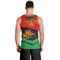 Martinique Pride Men Tank Top with Red Green Design and Tropical Bird of Paradise Flower