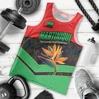 Martinique Pride Men Tank Top with Red Green Design and Tropical Bird of Paradise Flower