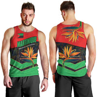Martinique Pride Men Tank Top with Red Green Design and Tropical Bird of Paradise Flower