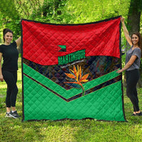 Martinique Pride Quilt with Red Green Design and Tropical Bird of Paradise Flower