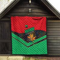 Martinique Pride Quilt with Red Green Design and Tropical Bird of Paradise Flower