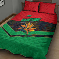 Martinique Pride Quilt Bed Set with Red Green Design and Tropical Bird of Paradise Flower