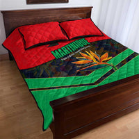 Martinique Pride Quilt Bed Set with Red Green Design and Tropical Bird of Paradise Flower