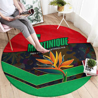 Martinique Pride Round Carpet with Red Green Design and Tropical Bird of Paradise Flower