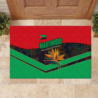 Martinique Pride Rubber Doormat with Red Green Design and Tropical Bird of Paradise Flower