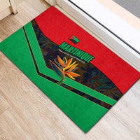 Martinique Pride Rubber Doormat with Red Green Design and Tropical Bird of Paradise Flower