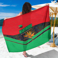 Martinique Pride Sarong with Red Green Design and Tropical Bird of Paradise Flower
