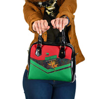 Martinique Pride Shoulder Handbag with Red Green Design and Tropical Bird of Paradise Flower
