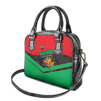 Martinique Pride Shoulder Handbag with Red Green Design and Tropical Bird of Paradise Flower