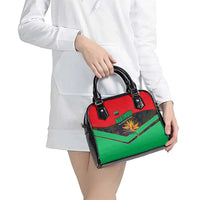 Martinique Pride Shoulder Handbag with Red Green Design and Tropical Bird of Paradise Flower