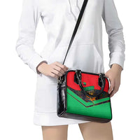 Martinique Pride Shoulder Handbag with Red Green Design and Tropical Bird of Paradise Flower