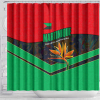 Martinique Pride Shower Curtain with Red Green Design and Tropical Bird of Paradise Flower