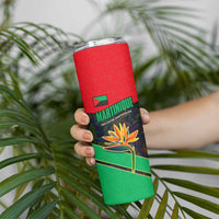 Martinique Pride Skinny Tumbler with Red Green Design and Tropical Bird of Paradise Flower