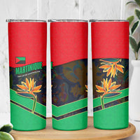 Martinique Pride Skinny Tumbler with Red Green Design and Tropical Bird of Paradise Flower