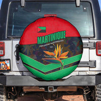 Martinique Pride Spare Tire Cover with Red Green Design and Tropical Bird of Paradise Flower