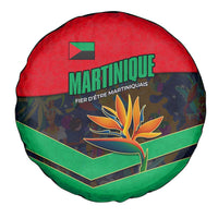 Martinique Pride Spare Tire Cover with Red Green Design and Tropical Bird of Paradise Flower