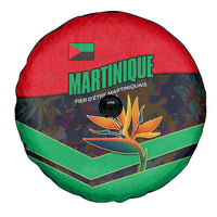 Martinique Pride Spare Tire Cover with Red Green Design and Tropical Bird of Paradise Flower