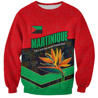 Martinique Pride Sweatshirt with Red Green Design and Tropical Bird of Paradise Flower