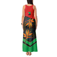Martinique Pride Tank Maxi Dress with Red Green Design and Tropical Bird of Paradise Flower