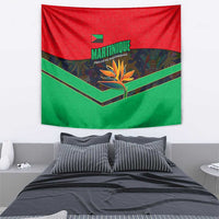 Martinique Pride Tapestry with Red Green Design and Tropical Bird of Paradise Flower