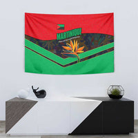 Martinique Pride Tapestry with Red Green Design and Tropical Bird of Paradise Flower